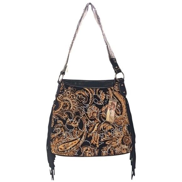 NEW Montana West Tapestry Shoulder Bag Fringed Studded Concealed Carry Handbag - Picture 1 of 10